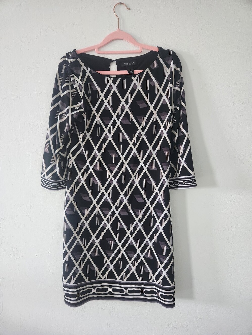 White House Black Market Black & White Geometric Shift Dress